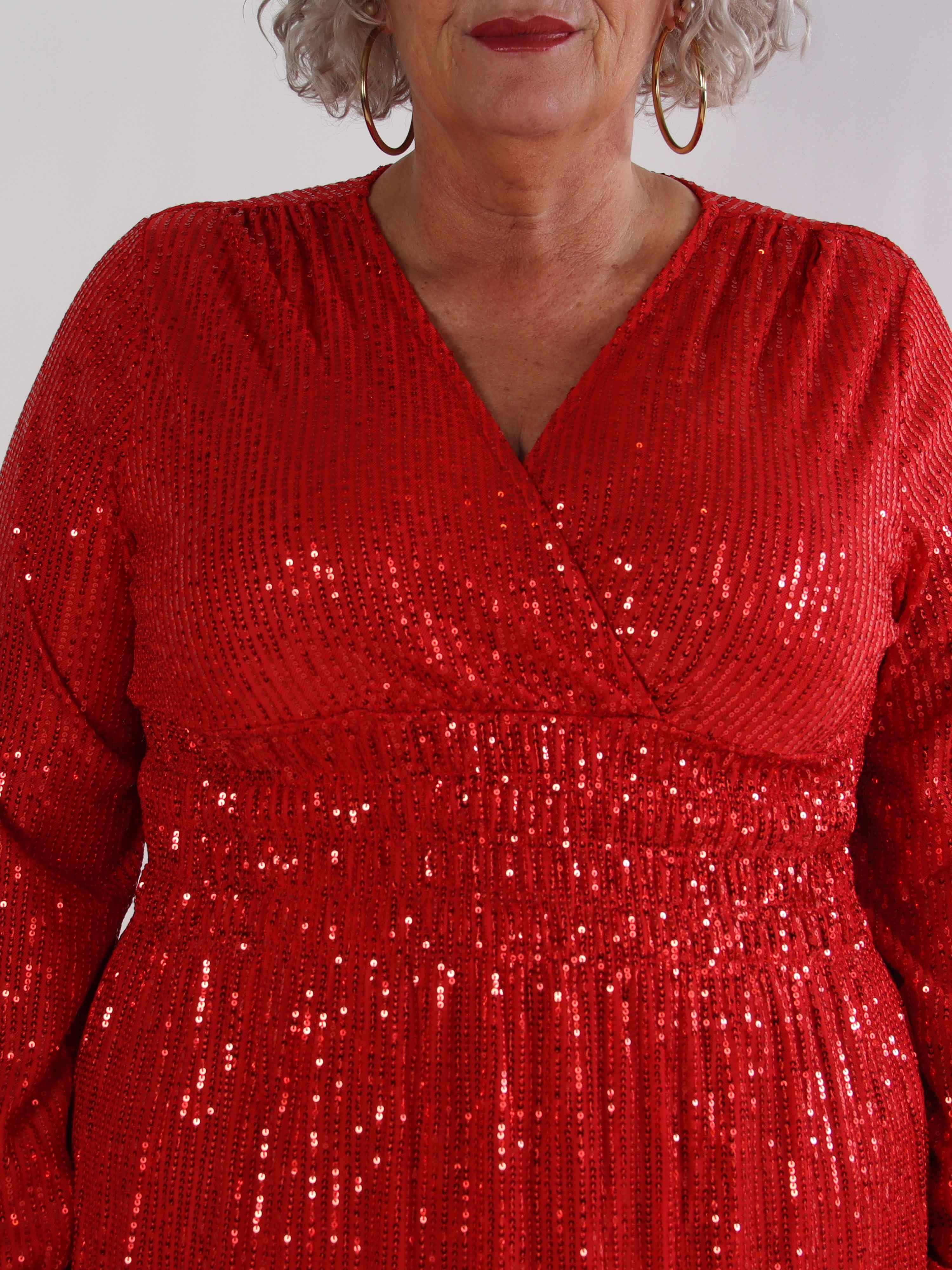 Pams Glitter Midi L/S - Plus size kjole med smock og pailletter